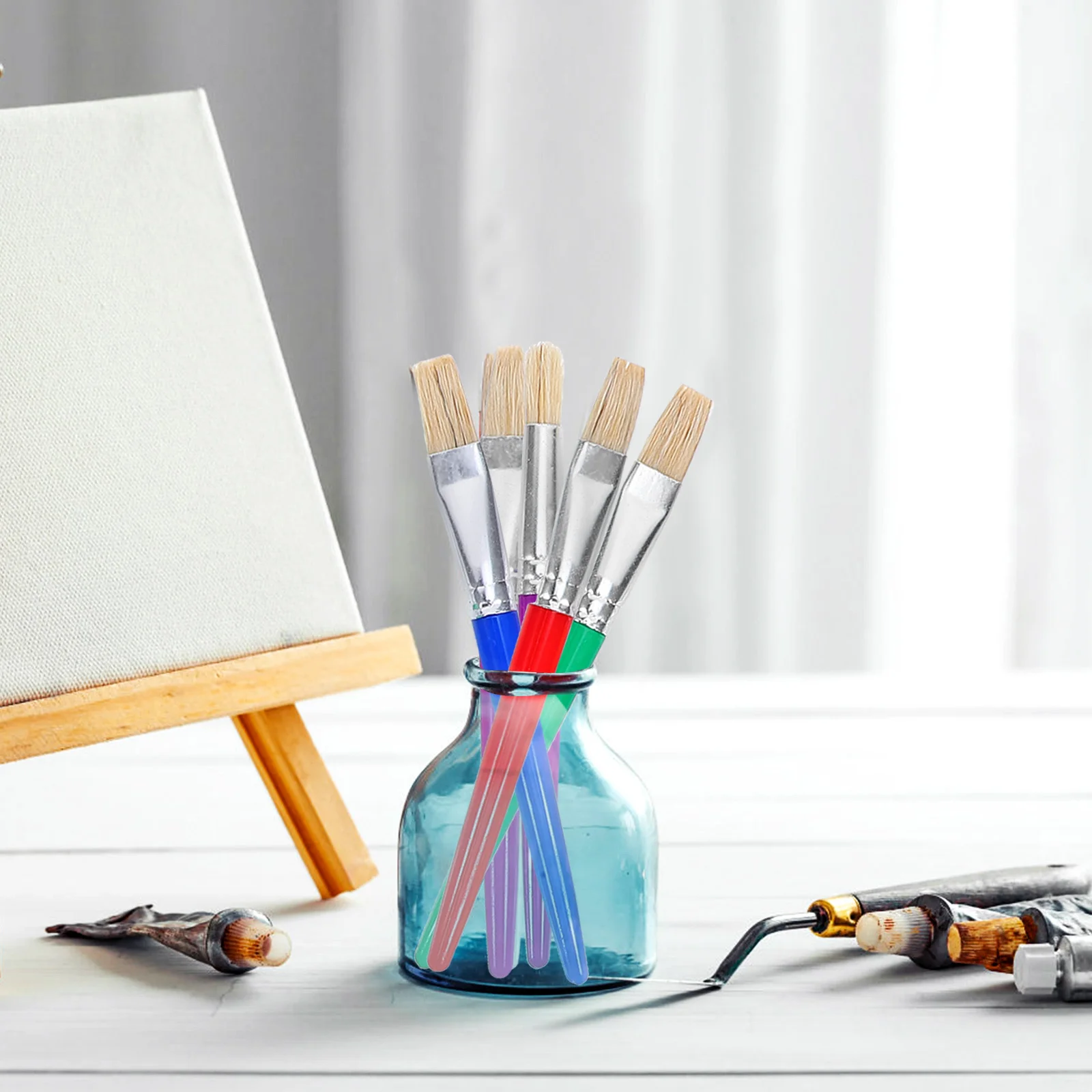 

12Pcs Children Paint Brushes Safe Durable Round Flat Art Paint Brush Set for Preschool Beginners Small Painting Brush