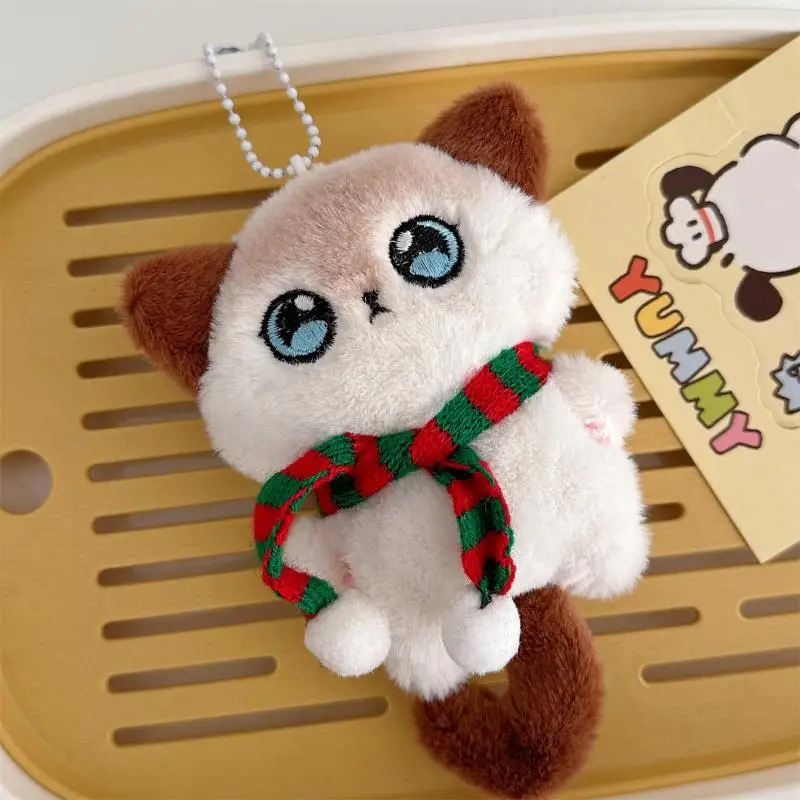 고양이 플러시 키체인 만화 스카프 꼬리 고양이 인형 귀여운 고양이 디자인 플러시 장난감 키링 가방 장식 귀여운 선물