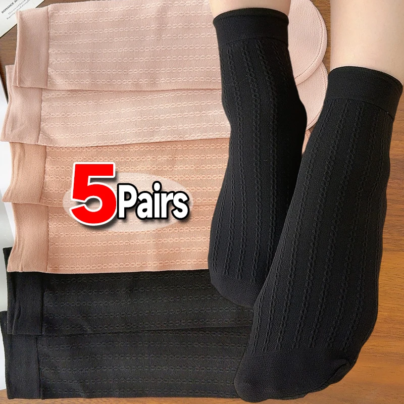 

High Elastic Silk Socks Thickened Crystal Black Skin Color Nylon Breathable Non Slip Stockings Women Short Ankle Middle Socks