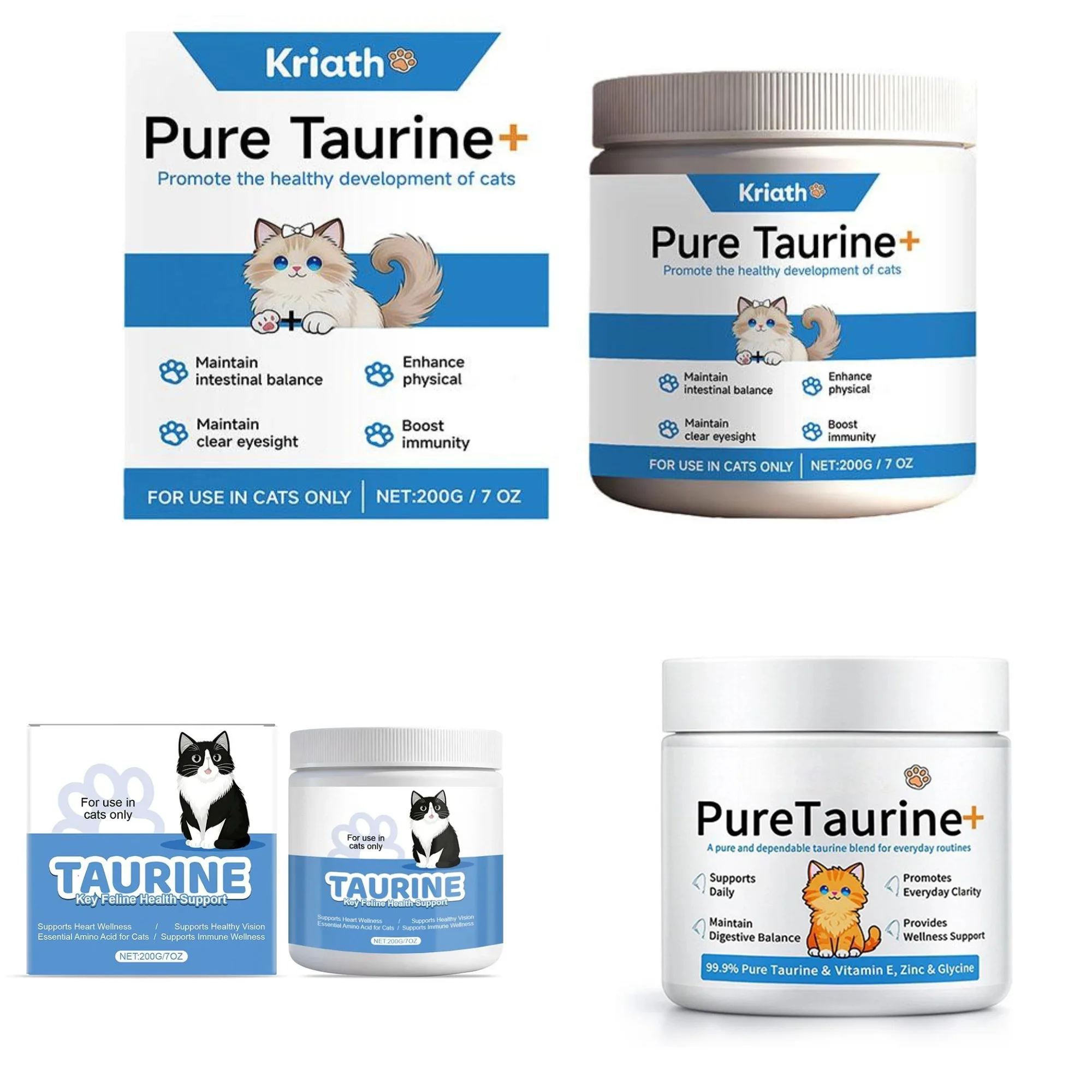 200g Cat Body Health Care Powder 99.9% Pure Taurine VE Zinc Supports Digestion & Enhancing Immunity for Pets with Sensitive Care