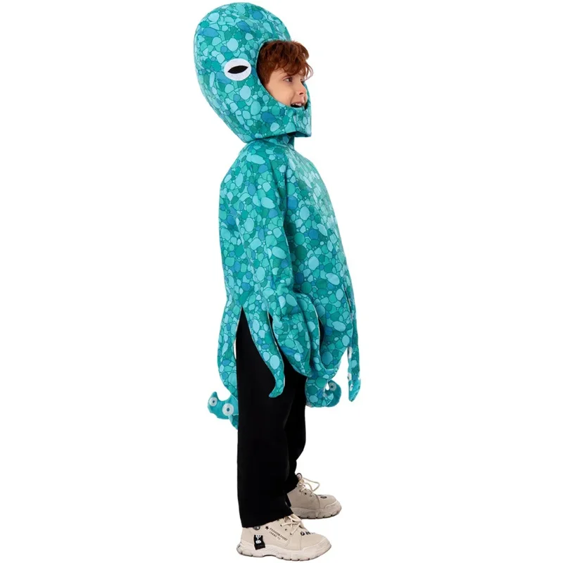 Child Octopus Inkfish Cosplay Costume Blue Sea Animal Octopus Jumpsuit Clothing for Boy and Girl Halloween Party Clothes