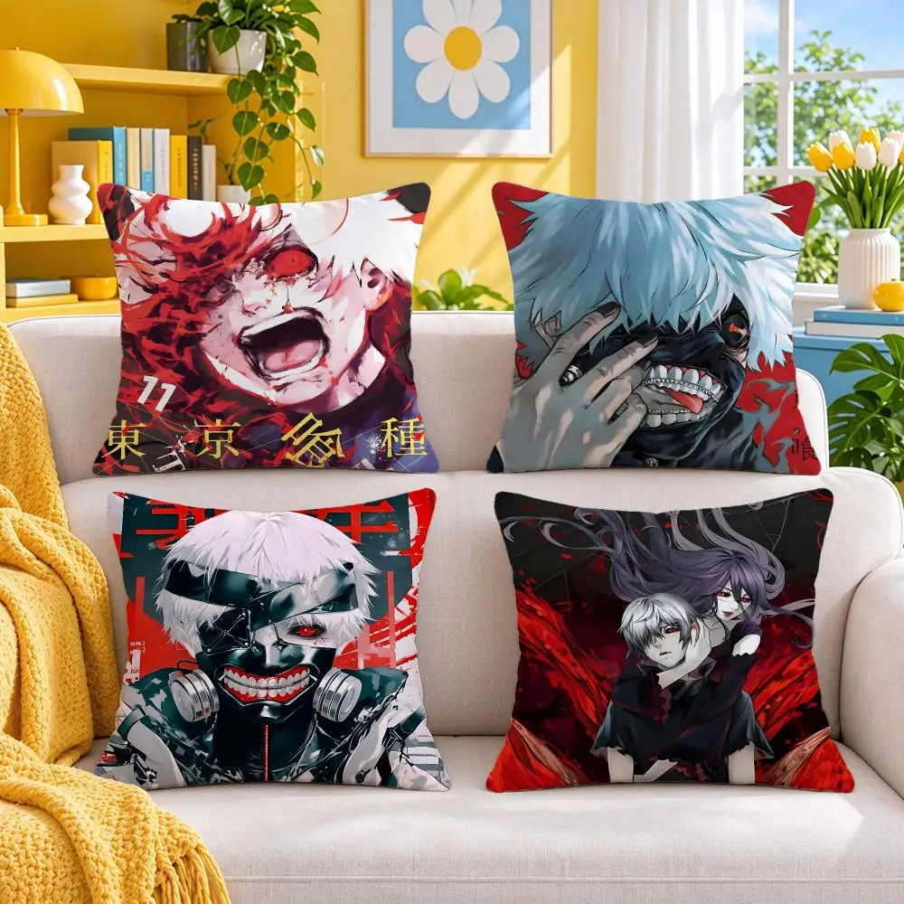 anime Tokyo Ghoul Cushion Cover Throw Pillow Short Plush Fresh Bright Cushion for Bedroom Sofa Ornament Present Gift