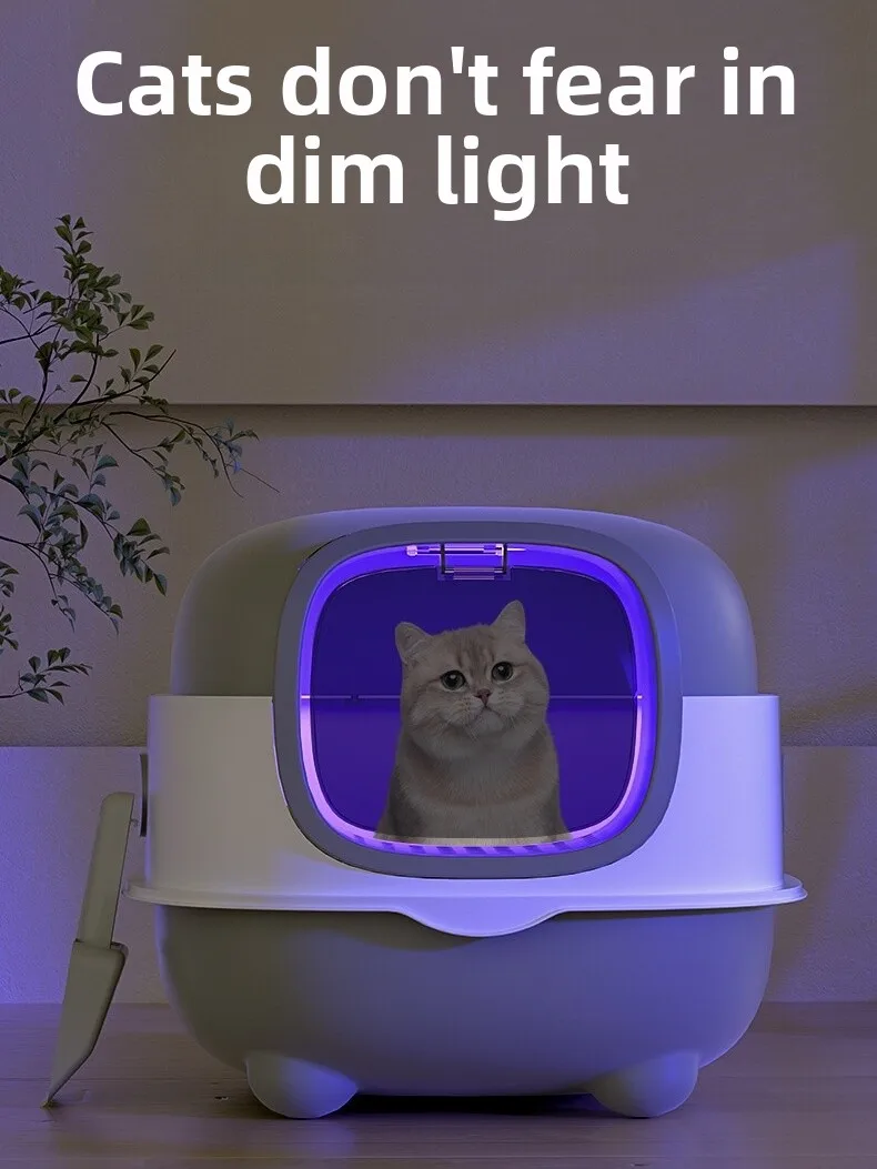 صندوق نفايات كبير الحجم من Lanswood، مرحاض ماين كون، غلاف كامل للتحكم في الرائحة، حمام مرحاض للحيوانات الأليفة #2