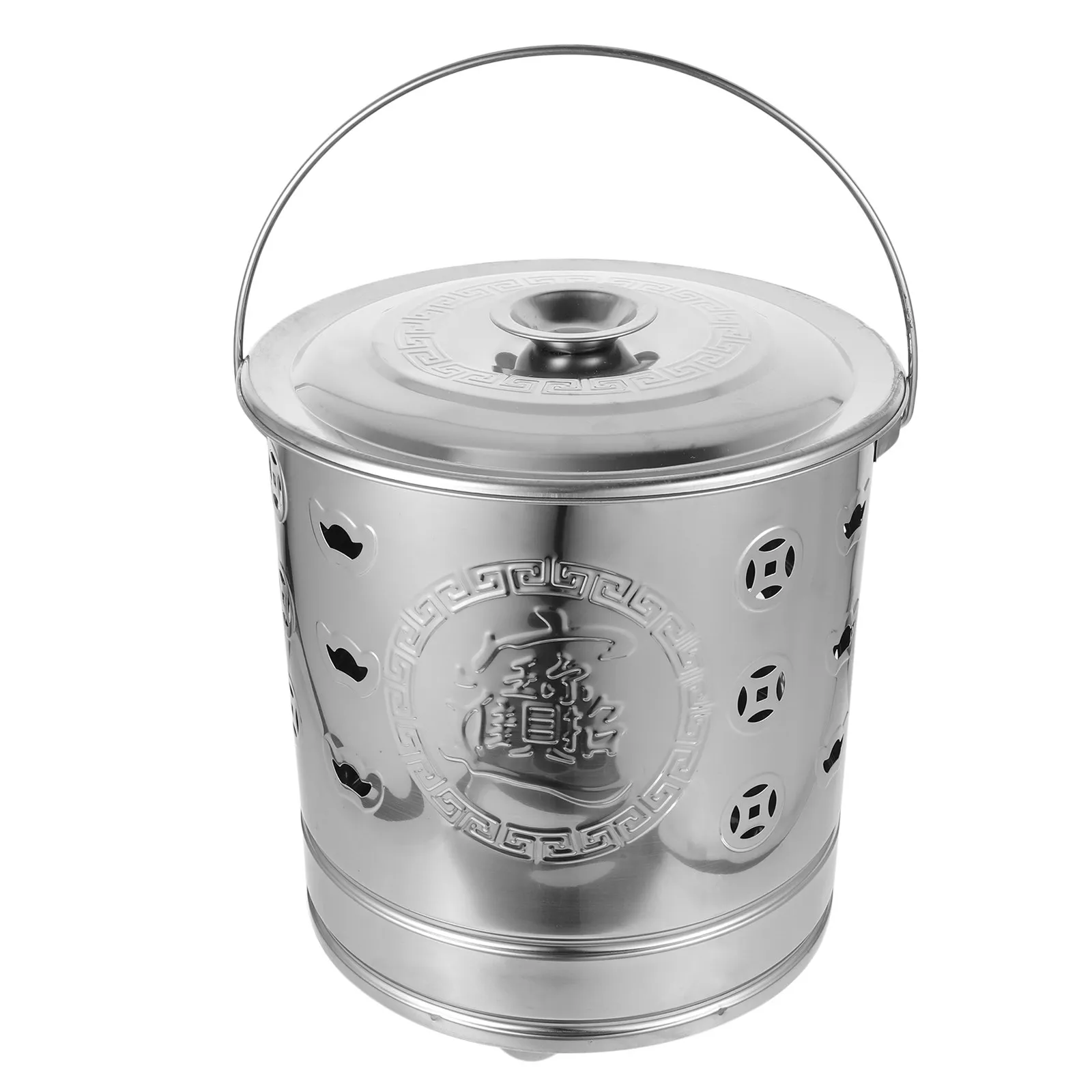 Stainless Barrel Paper Money Incinerator Silver Small Size Without Inner Pot Durable Compact Lightweight High