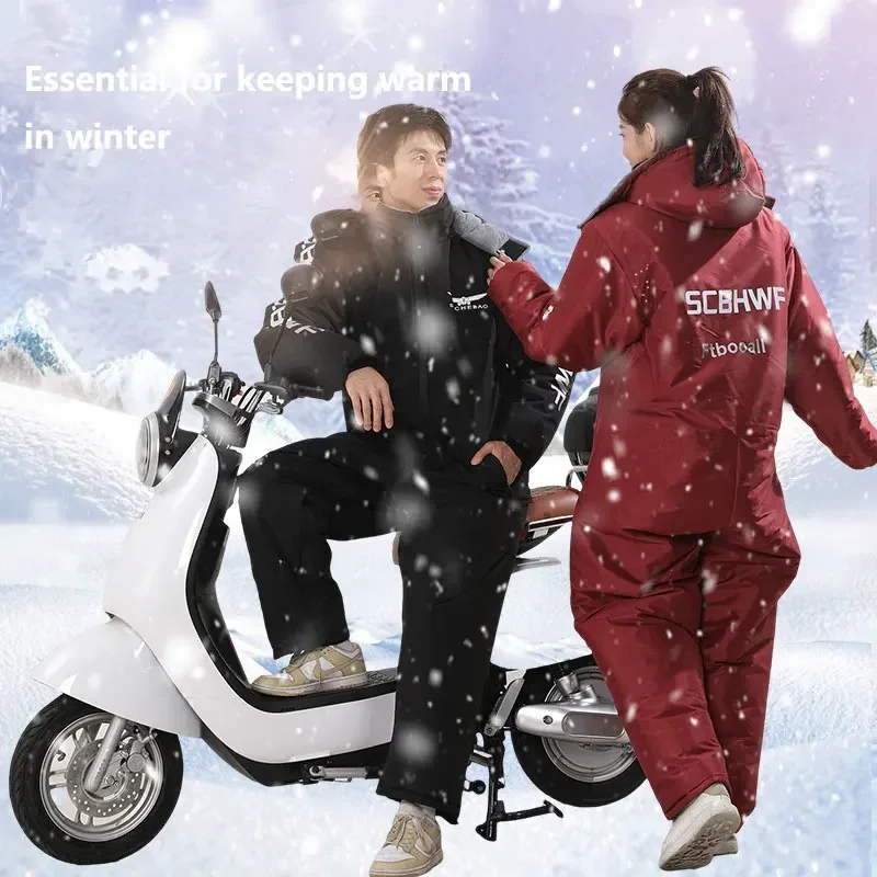 Combinaisons d'équitation de moto imperméables et coupe-vent, tout-en-un, vêtements chauds, épais, en peluche, résistants au froid, hiver, ski, nouveau