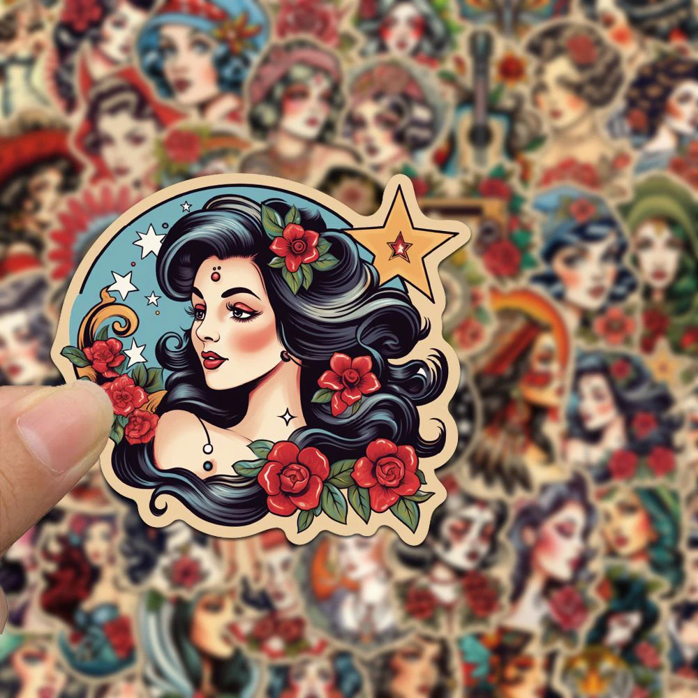 10/30/50pcs Old School Tattoo Style Sticker Retro Pinup Girl Decal Cool Graffiti Skateboard Laptop Bike Car Vintage Sticker Pack