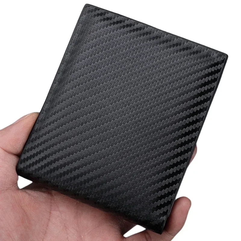 New Carbon Fiber Short Wallet Men\'s Card Bag Integrated Zipper Change Bag Holder Business Men\'s Short Wallet carteras para mujer