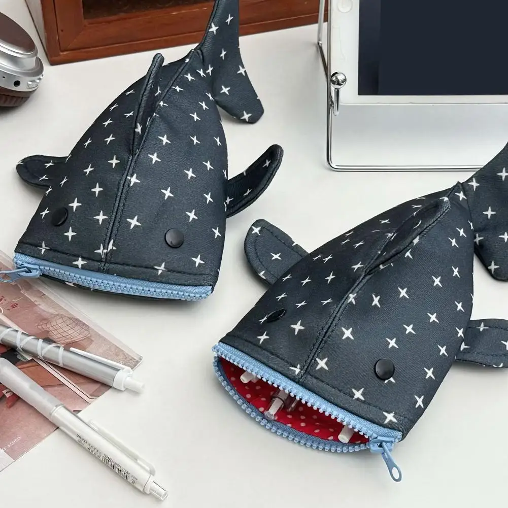 Cute and funny large capacity Shark Shape Capacity Imitation Fish Storage Pencil Case Creative Journal Student Supplies Statione - view 3