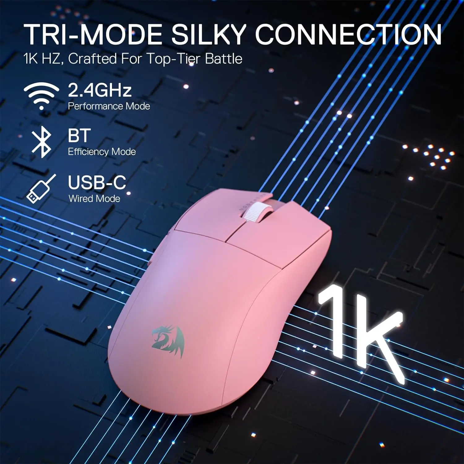 Custom Redragon M916 PRO 3 Mode Wireless Gaming Mouse 49G Ultra Light 26K DPI Gamer Mouse High Precision for Esports Gift
