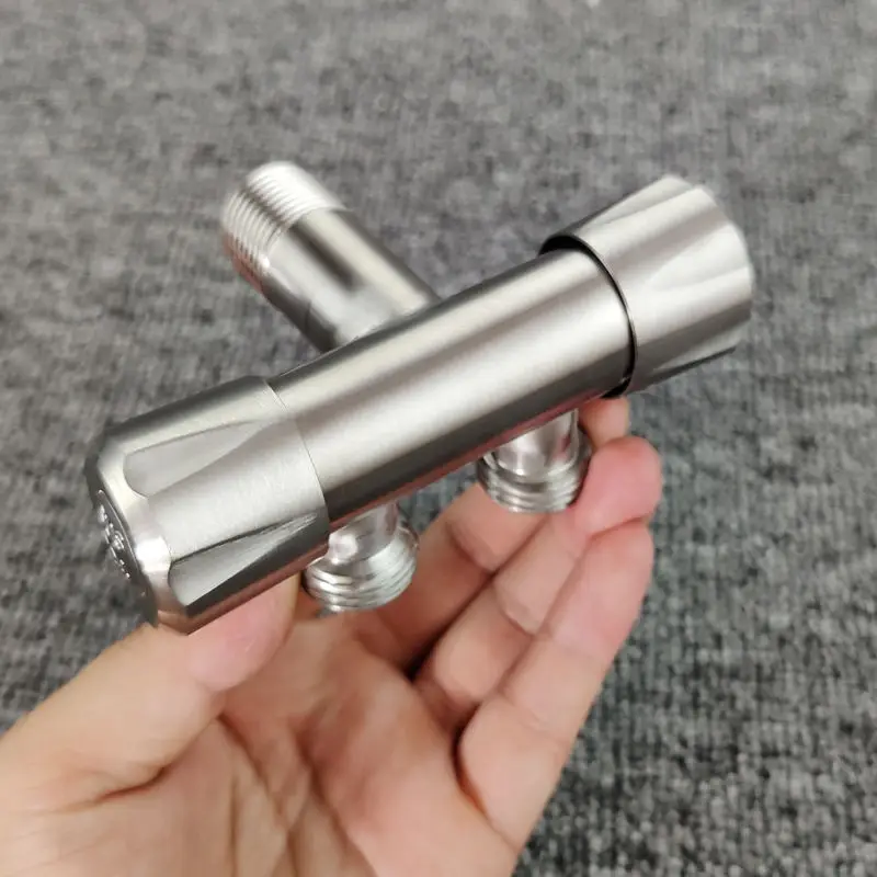 1PC 304 Stainless Steel Bibcock Angle Valve Household Valve Double Switch G1/2' Water Faucet One In Two Out Tap Wall Mount