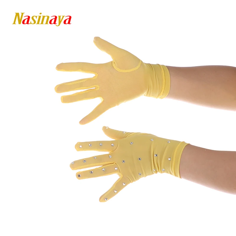 Nasinaya Figure Skating Kids Gloves Custom Adult Mesh Fabric Competition Shiny Rhinestones Protect Both Wrists