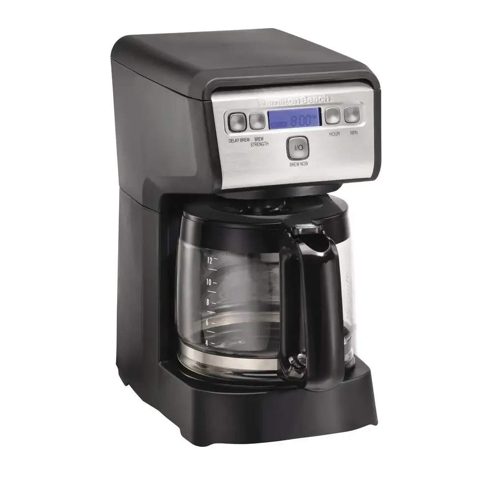 12 Cup Compact Programmable Coffee Maker Black Stainless Easy-Touch Program Space-Saving Design Two-Hour Automatic Shutoff