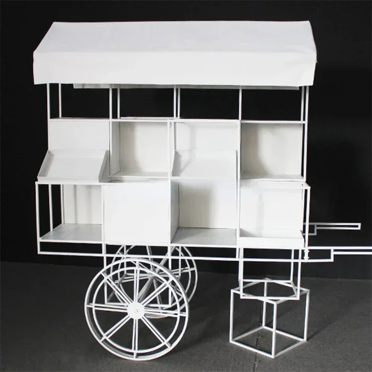 Events Birthday Party Decoration Dessert Display White Metal Candy Cart For Wedding