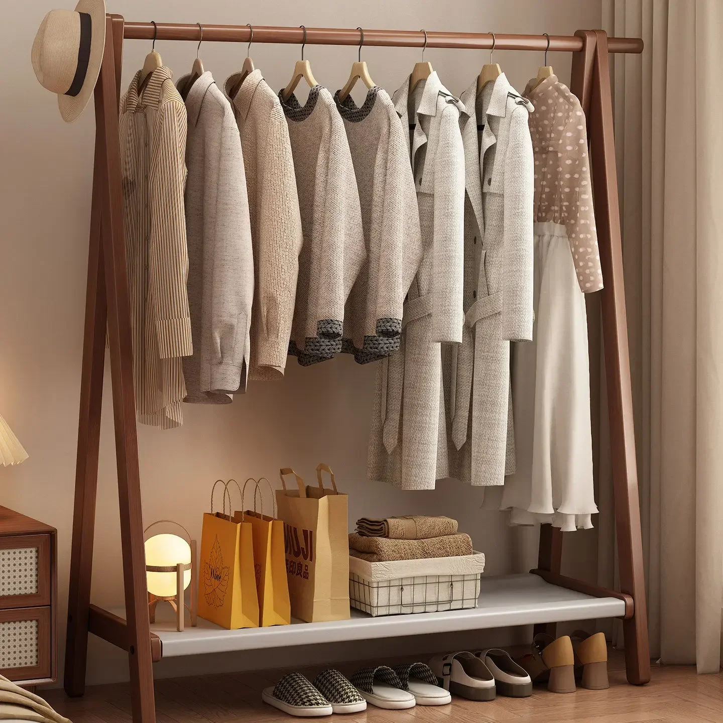 Firm Bedroom Floor Hanger Simple Rack 2025 New Coat Rack Does Not Take Up Space Non-solid Wood Secondary Net Hanger Factory