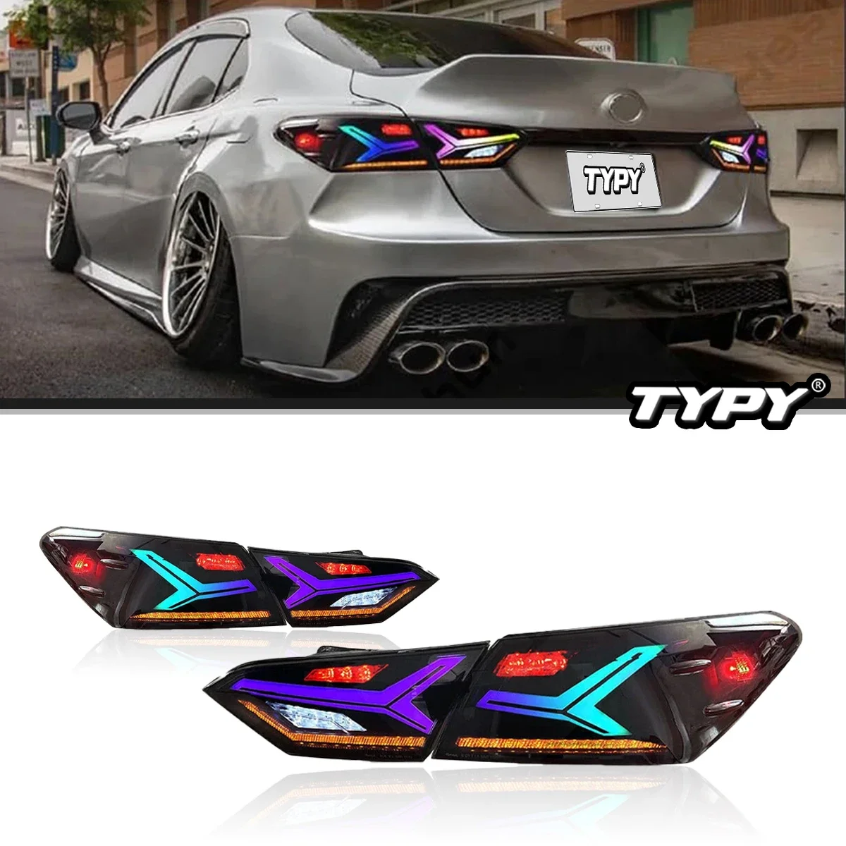

TYPY автомобильные задние фонари RGB для Toyota Camry 2018-2023 RGB автомобильные задние фонари дневные ходовые огни динамические указатели поворота