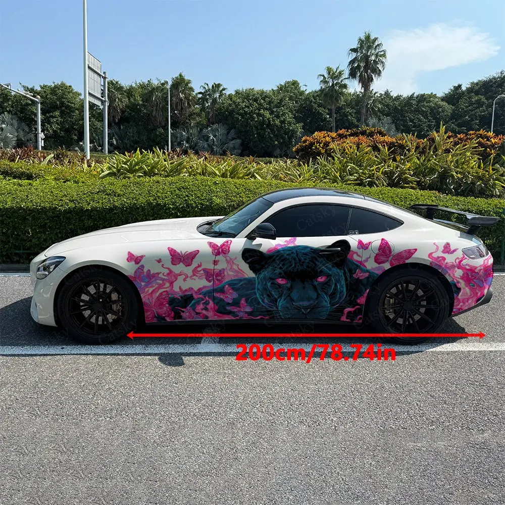 2pcs Butterfly Shadow Spirit Leopard Car Side Wrap, Self-Adhesive PVC Waterproof & Scratch-Resistant Sticker, Car Accessory Gift