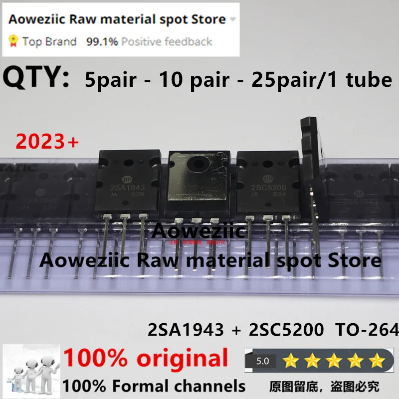 Aoweziic  2023+  5pair - 10pair   100% Új  Meg nem látott   2SA1943 2SC5200 A1943 C5200 TO-264 high-power Hang áram Erősítő csöves