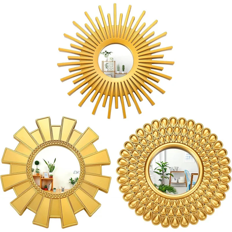 

3 упаковки, круглые зеркала с декором Sunburst, декоративные золотые подвесные настенные художественные зеркала с цветами для дома Livi