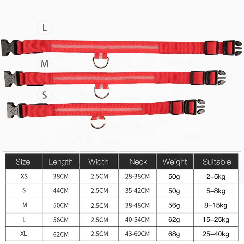 Factory Wholesale Light  Dog Collar Manufacturers  Nylon Led Dog Collar Dog necklace Collar mascota Dog shirt Custom collar Flea