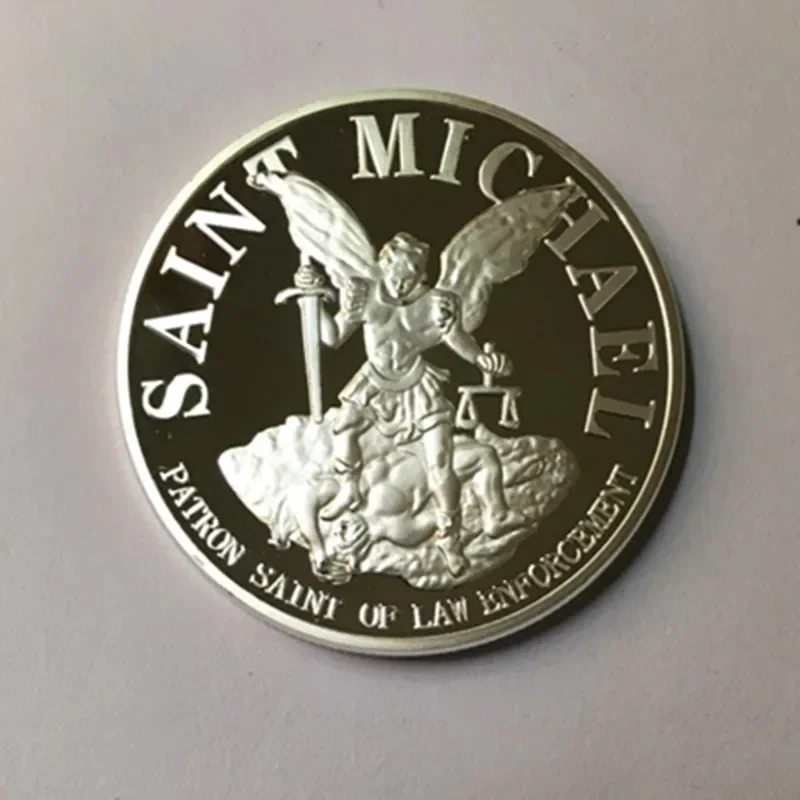 Saint Michael Silver Plated Coin, 1 oz Souvenir, Collectible Decoration Coin, Law Patron Badge, 5 Pcs