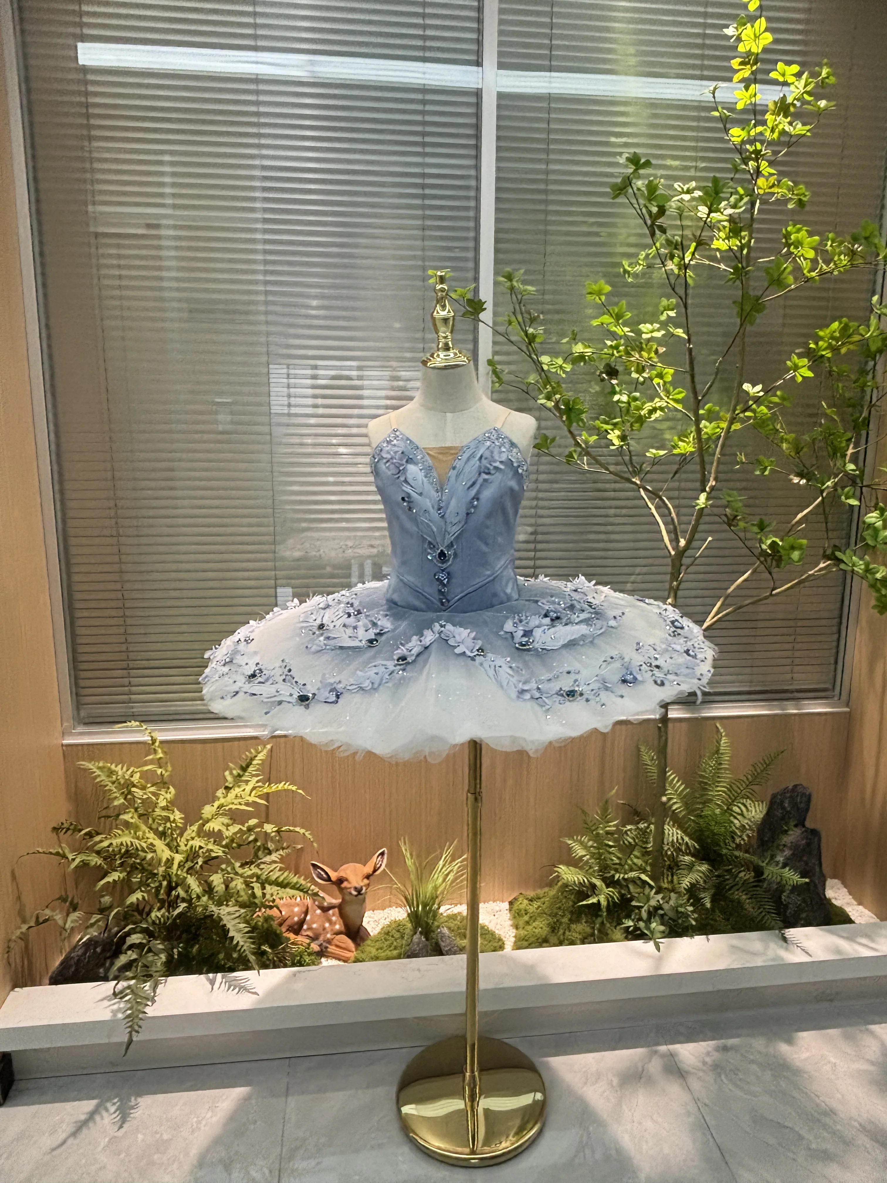 

Children Ballet Dress Blue Bird Satin Professional Tutu Dance For Girls Kids Leotard Ballerina Group Performance Skirt