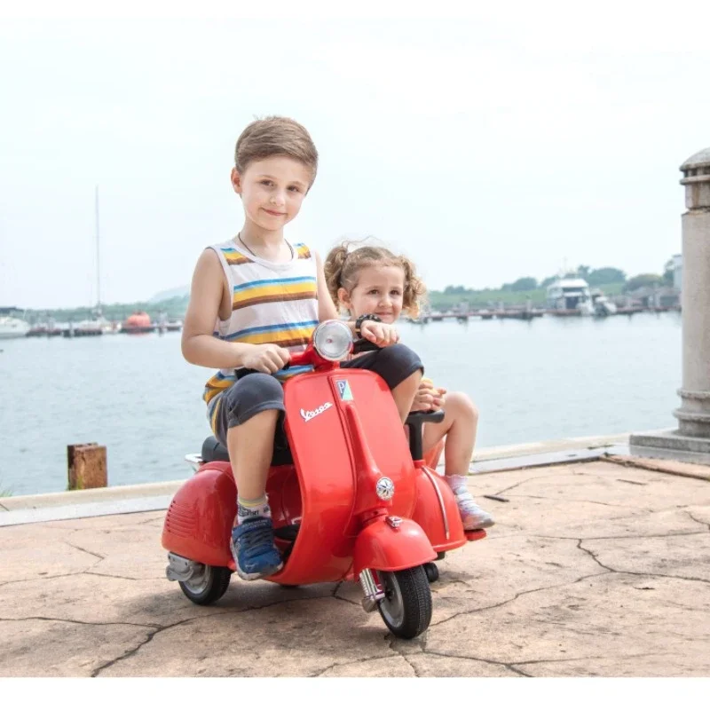 6V LICENSED Vespa Scooter Motorcycle with Side Car for kids, Red
