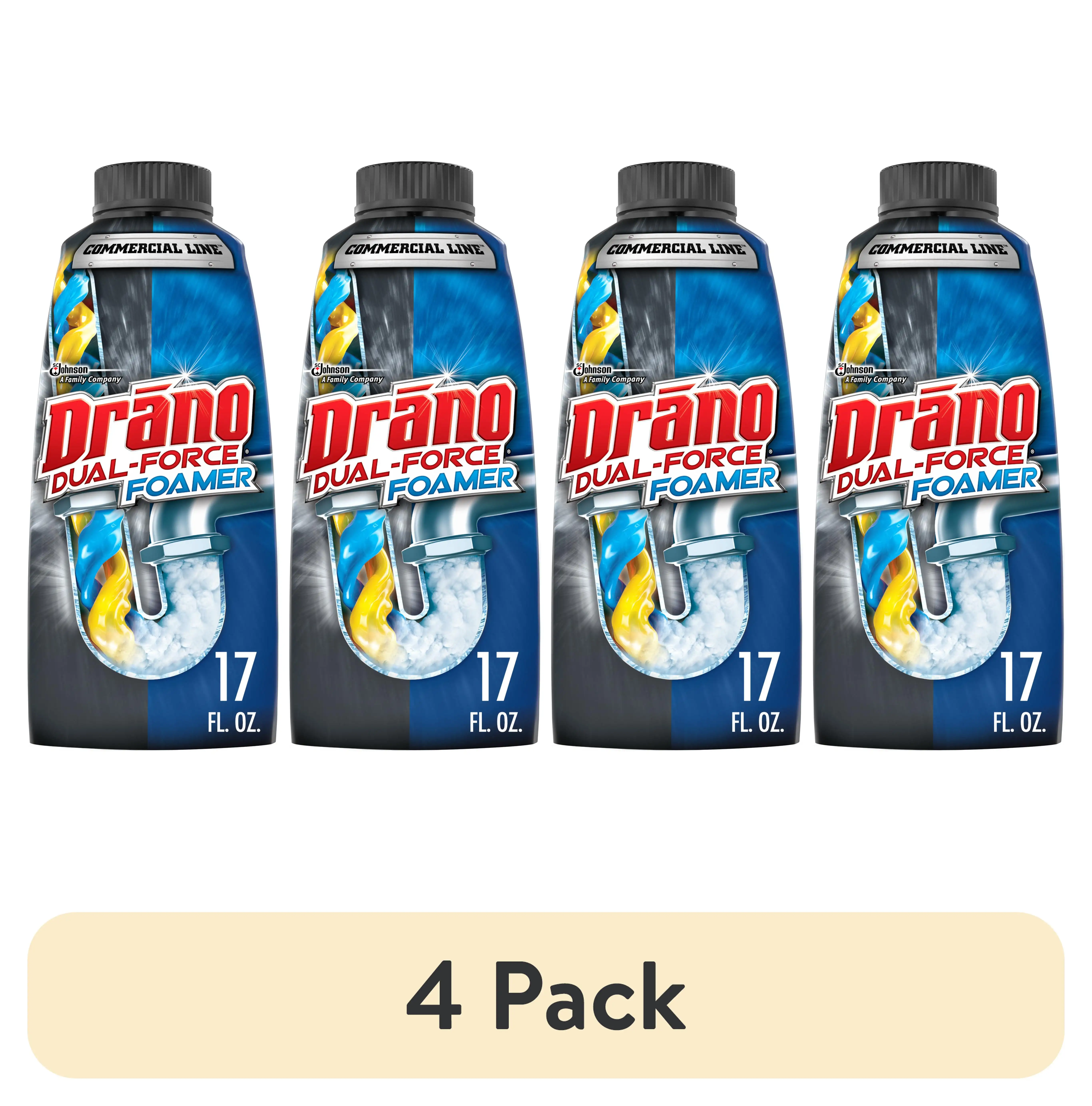 

4 pack Dual-Force Foamer, Hair and Drain Clog Remover Commercial Line 17 fl oz Safe on all pipes and septic systems