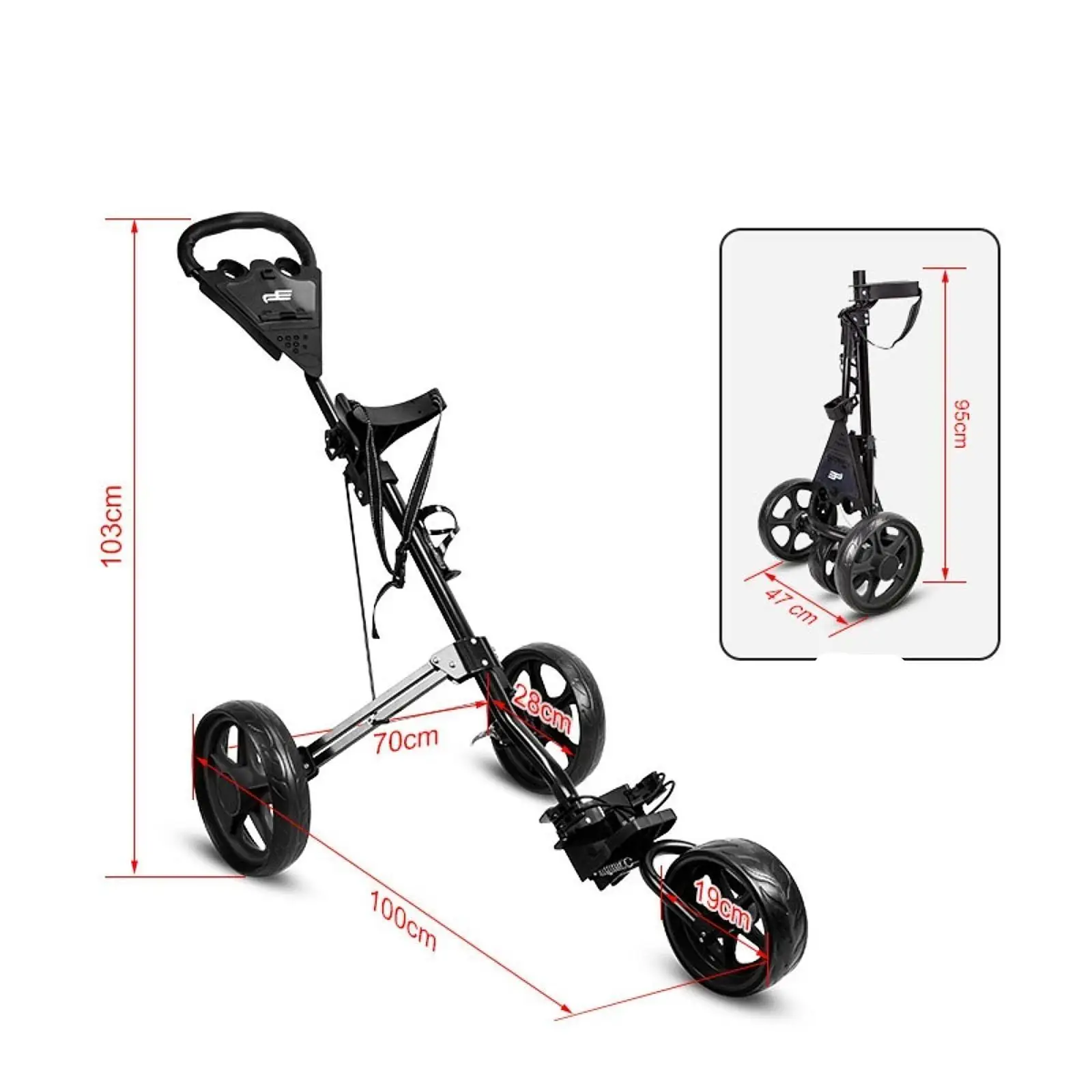 Carro de golf de aleación de aluminio portátil de 3 ruedas fácil de transportar al aire libre fácil de abrir y cerrar carrito de golf carrito de golf