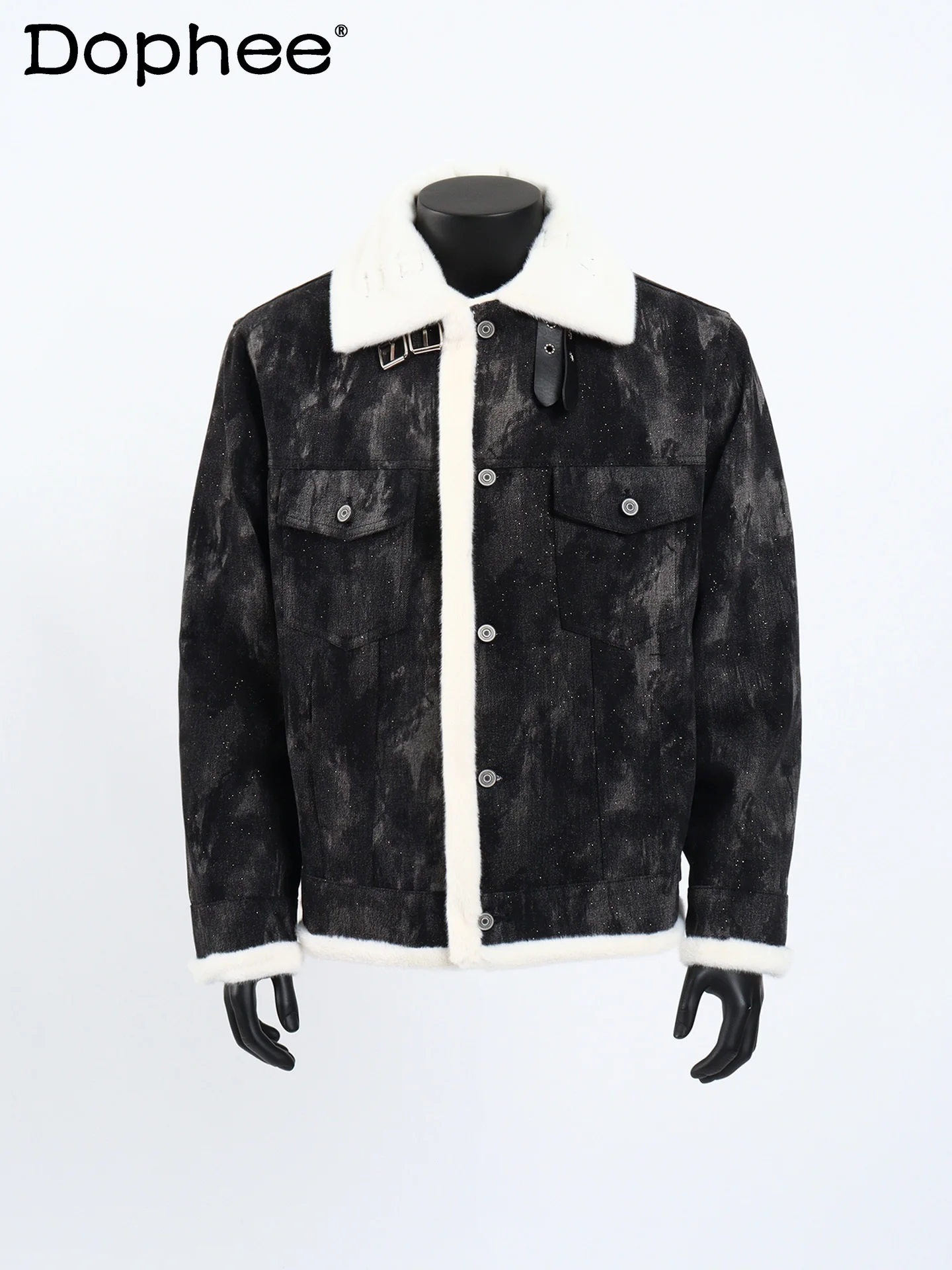 

Легкая роскошная мужская джинсовая куртка из искусственного меха норки в стиле ретро, осенняя утолщенная куртка из кожи и меха, новое хлопковое пальто 2025 года