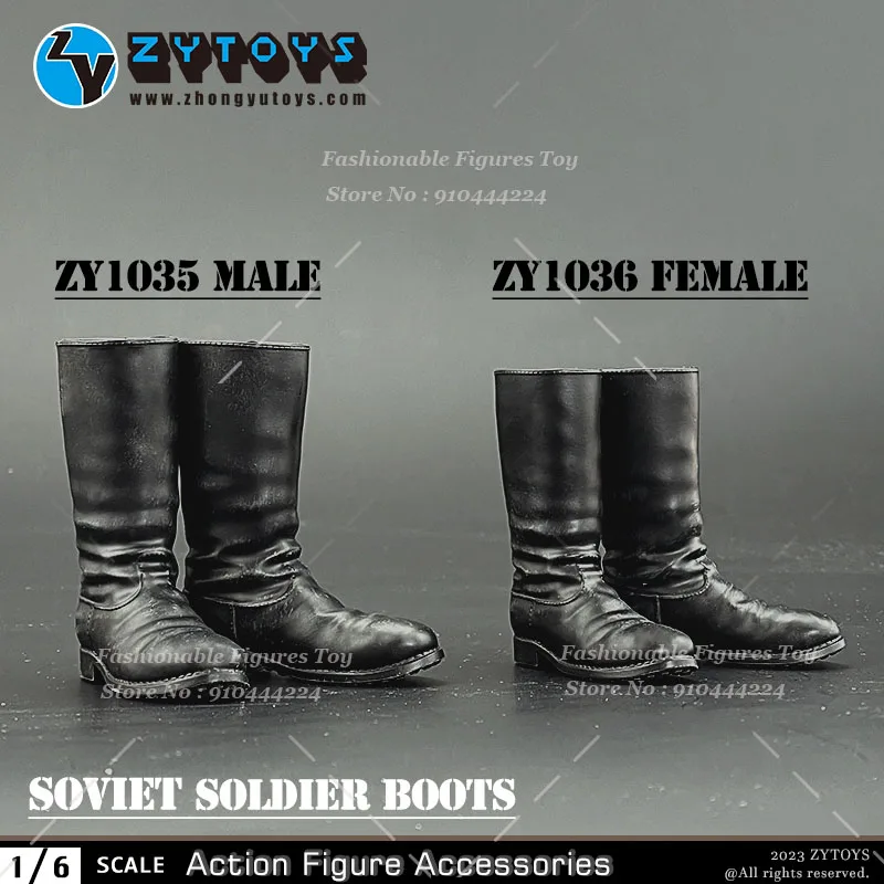 ZYTOYS 1/6 Scale Soldier WWII Soviet Combat Boots Black Army Long Hollow Shoes For 12 Inch Female/Male Action Figure Body