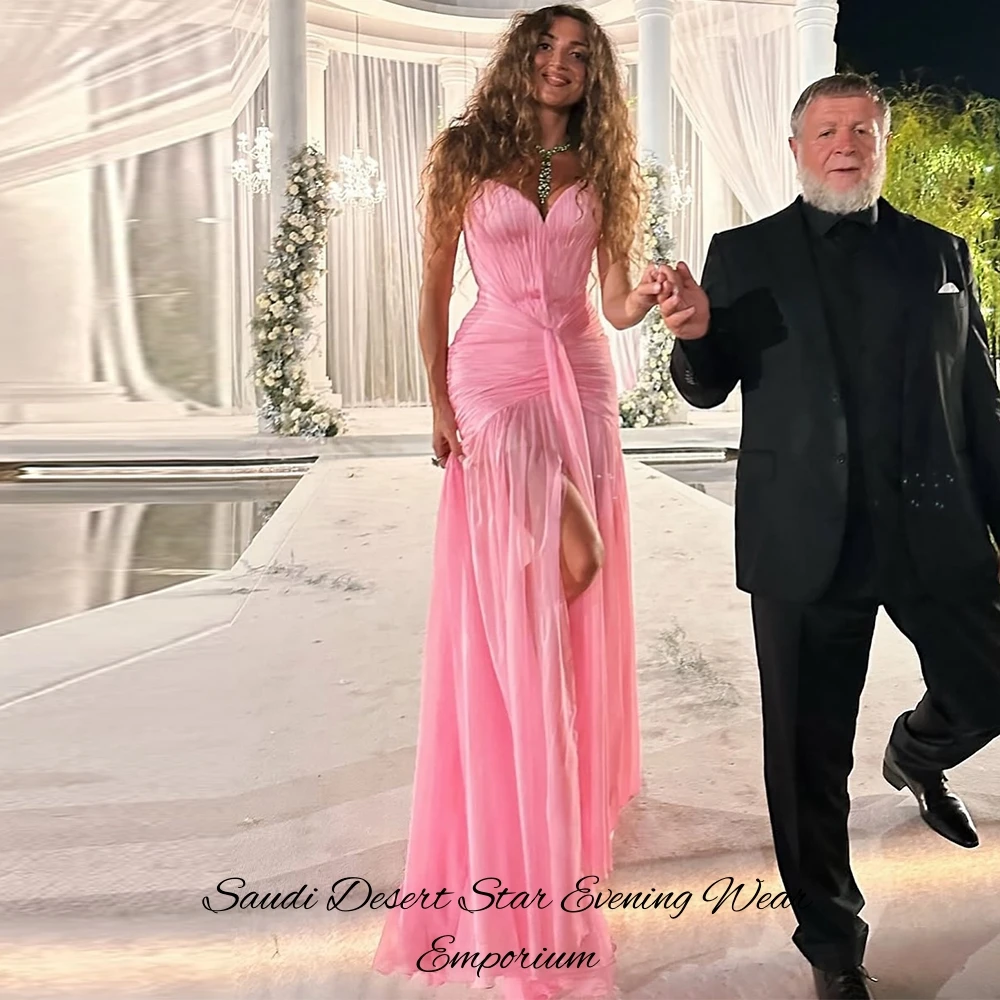 Pink Organza Evening Dress Customized Sexy Sweetheart Sleeveless Celebrity Gowns Classic Mermaid Sweep Train Prom Dresses
