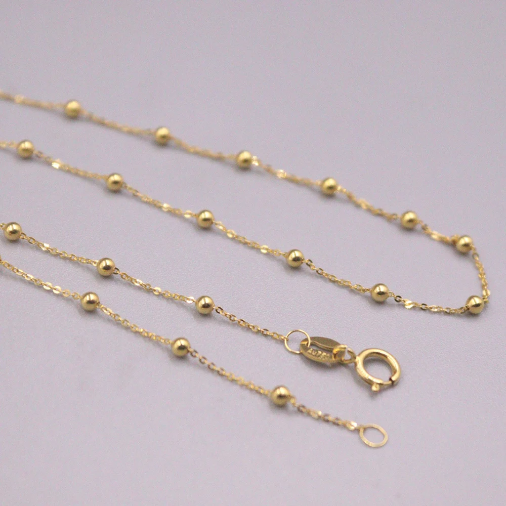 

Pure 18K Yellow Gold Chain For Women Mini Beads O Chain Link Necklace 40cm/16inch Au750