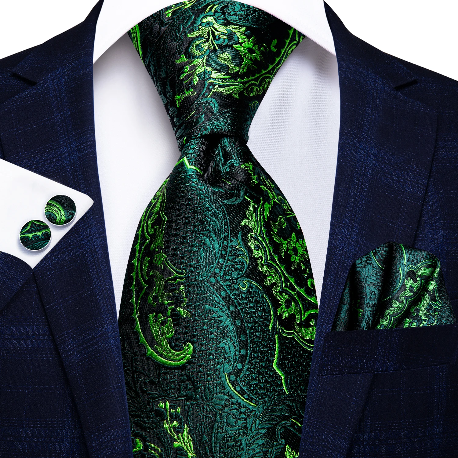 Hi-tie cerceta verde sólido paisley seda gravata de casamento para homens design de moda qualidade hanky abotoaduras masculino presente gravata