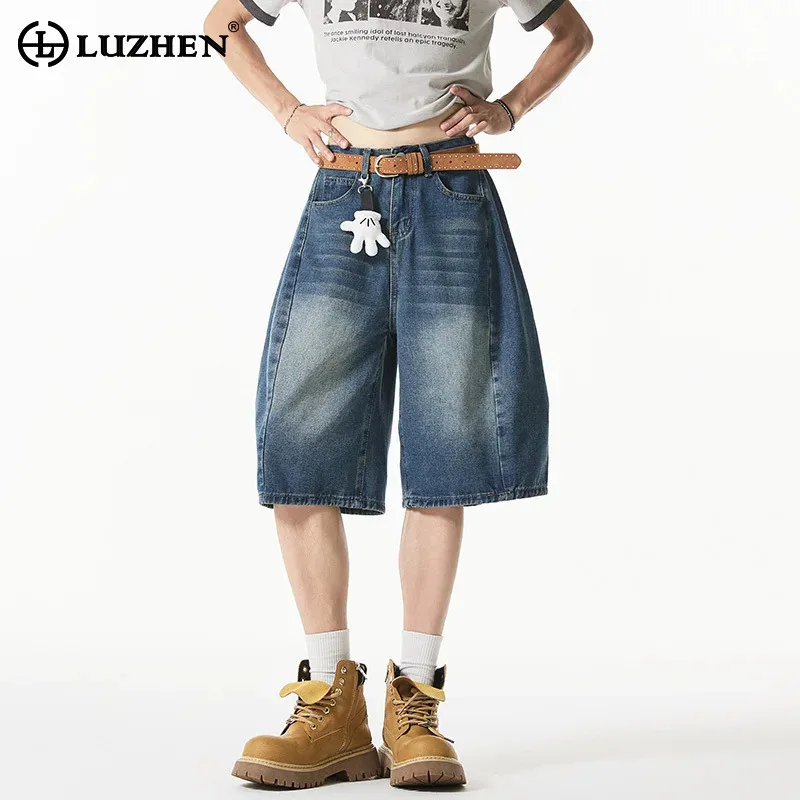 

LUZHEN 2025 Summer New Loose Casual Denim Five-pointed Pants Men's Fashion Gradient Washed Straight Shorts Jeans Original JY2919
