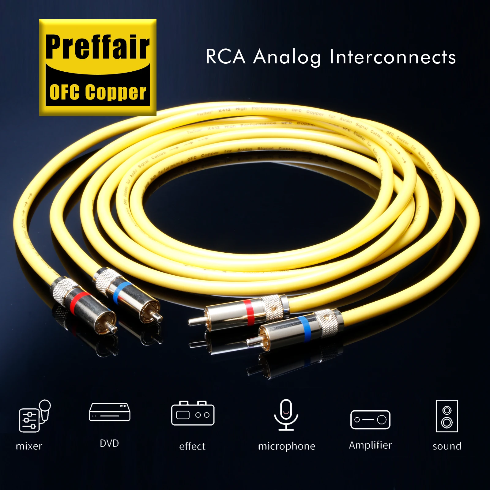

1 Pair Preffair hifi Audio Cable with Gold plated RCA jack 2RCA to 2RCA Wires extension cable