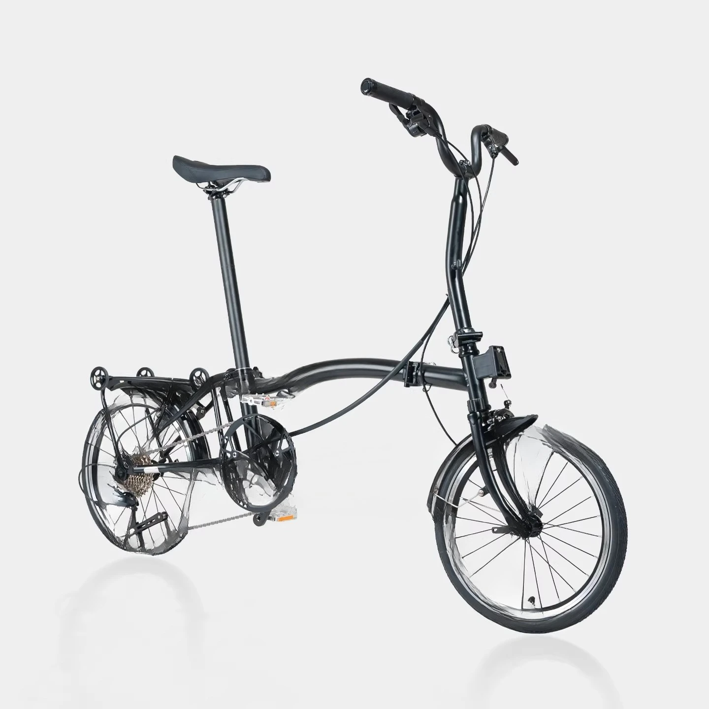 Matte Black R9 Max Triple Folding Bike Adult Ultra Light Portable Retro 9 Speed 16 Inch Bike