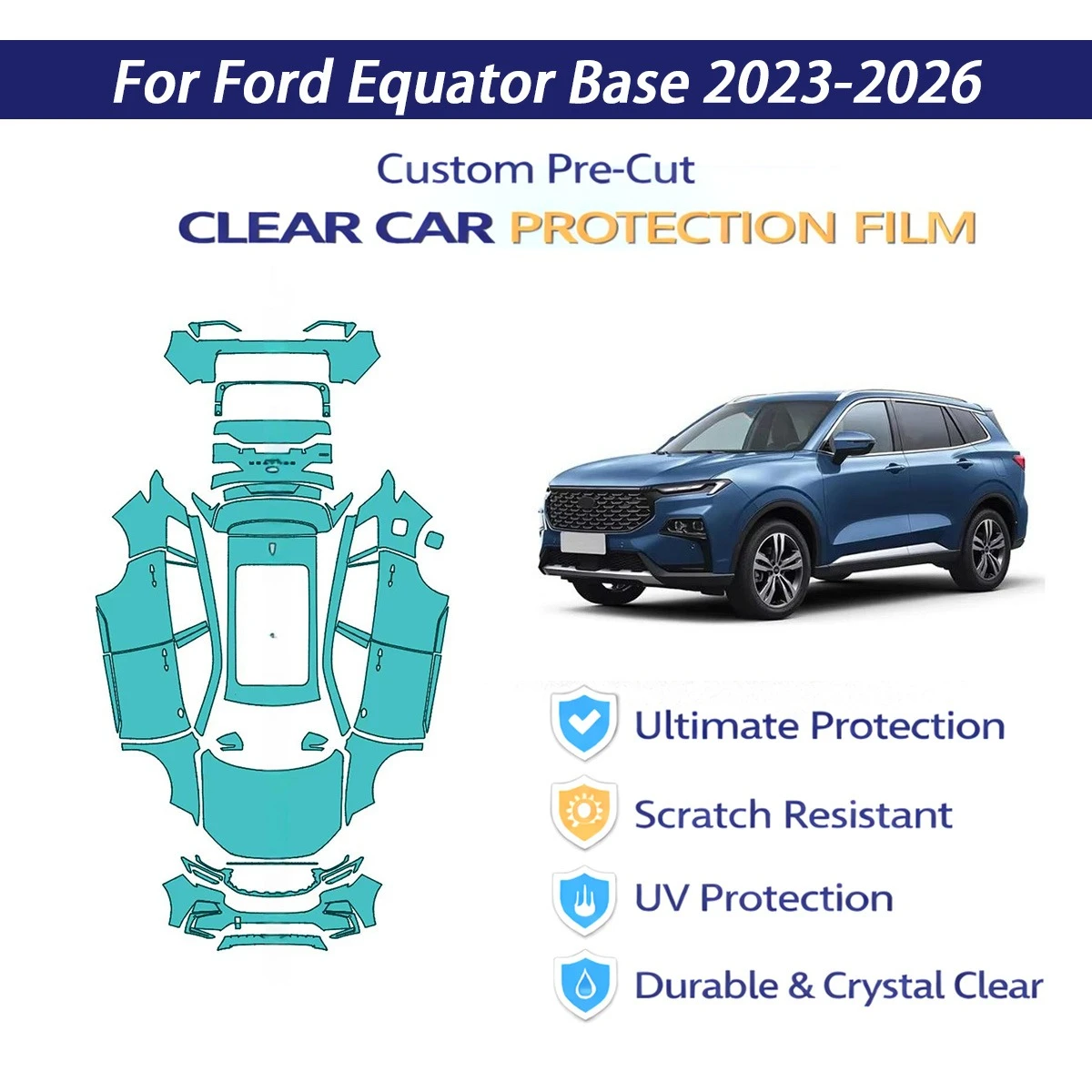 For Ford-Equator-Base-2023-2026 Pre-Cut Paint Protection Film PPF Transparent Car Film Professional Automotive PPF Full Vehicle