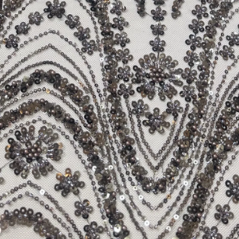 

Black African Sequins Lace Fabric 5 Yards High Quality Nigerian French Tulle Beaded Embroidery Lace For Party Luxury Dresses