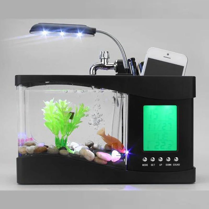 

Аквариум, интеллектуальный календарь, будильник, функция, мини-домашний аквариум, USB, креативный рабочий стол, гостиная, офисный стол, аквариум