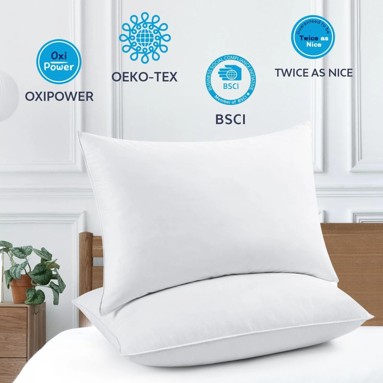 Tex Stead Goose Down Pillow 100% Cotton Set Bed Pillow, Luxury Hotel White Pillow Core, Comfortable and Warm 2-Piece Set