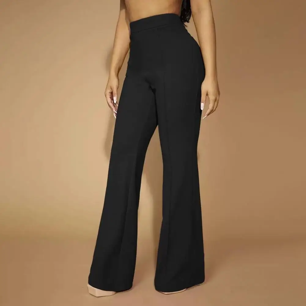 Casual Women High Waist Straight Leg Pants Solid Zipper Design Business Commute Trousers Travel School Daily Wear