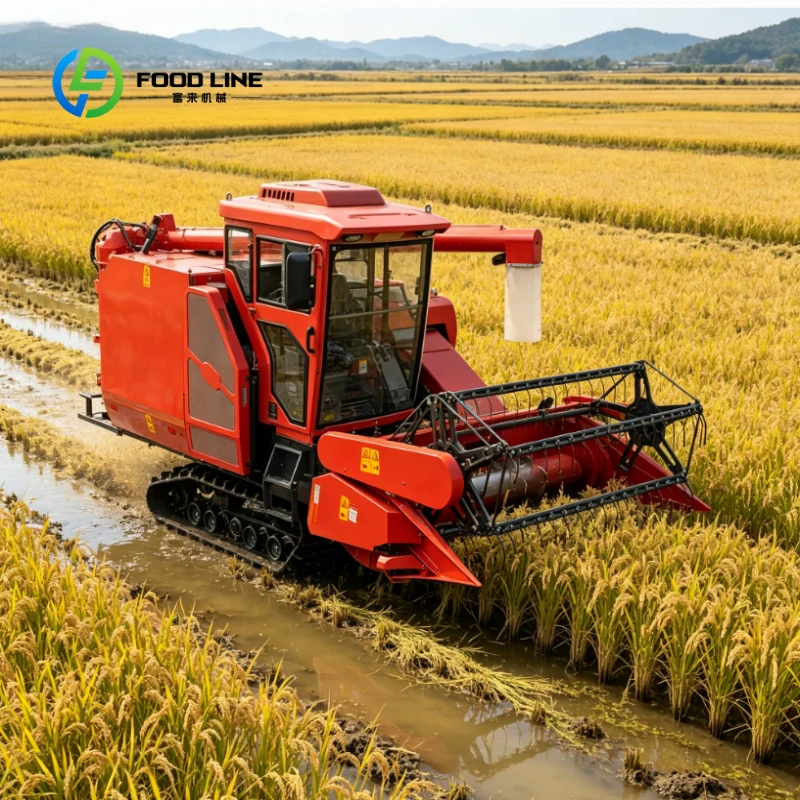Customized   Crawler Combine Harvester, Vertical Axis Threshing System Full Feed Rice Wheat HarvesterAgricultural Equipment