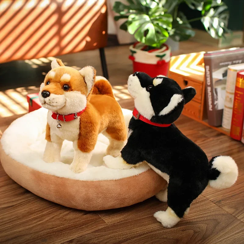 Macio realista shiba inu brinquedo de pelúcia adorável animal de pelúcia marrom preto cão boneca fofinho filhote de cachorro plushies bonito presente decoração para casa