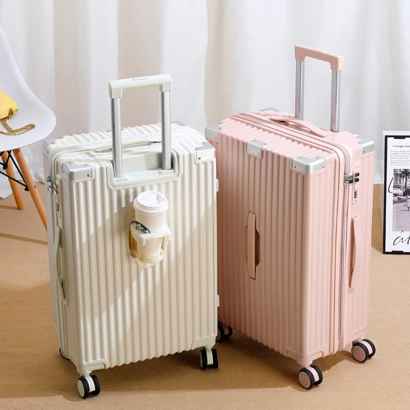 Multi Function Rolling Luggage Students' Large Size Suitcase with 2 Handles Male Female Silent Wheel Trolley Box with Cup Holder