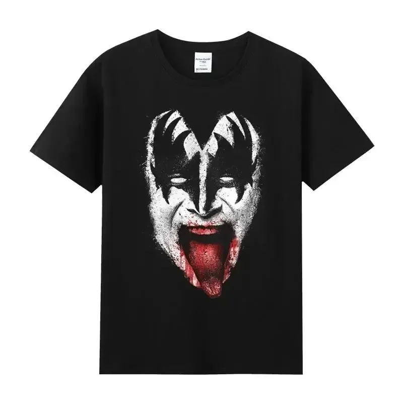 2024 New Kiss Rock Metal Band T-shirt with Printed Cotton Round Neck Short Sleeve T-shirt Hip Hop Men's Street Top T-shirt