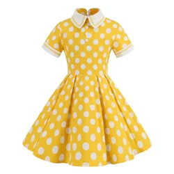 Girls Vintage Dresses Junior Kids Court Style Polka Dot Princess Dress Elegant Casual Dress 3-12Y Clothing