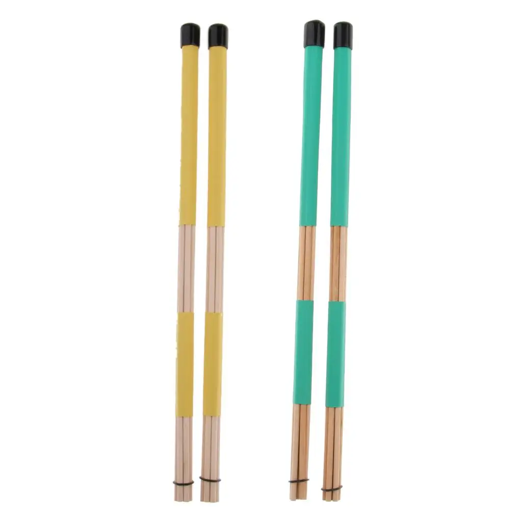 1 Pair Wooden Drum Multi Rods Sticks Drumsticks Brushes with Rubber Handle