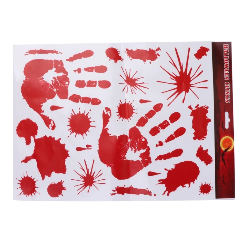 

H55A Halloween Bloody Hand Print Window Clings Stickers Party Decorations Prop Sheet