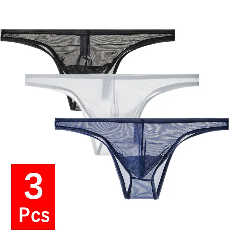 3Pcs/lot Men\'s Sexy See Through Briefs Mesh Sheer Transparent Seamless Panties Underwear Low-Rise Ultra-Thin Male Underpants