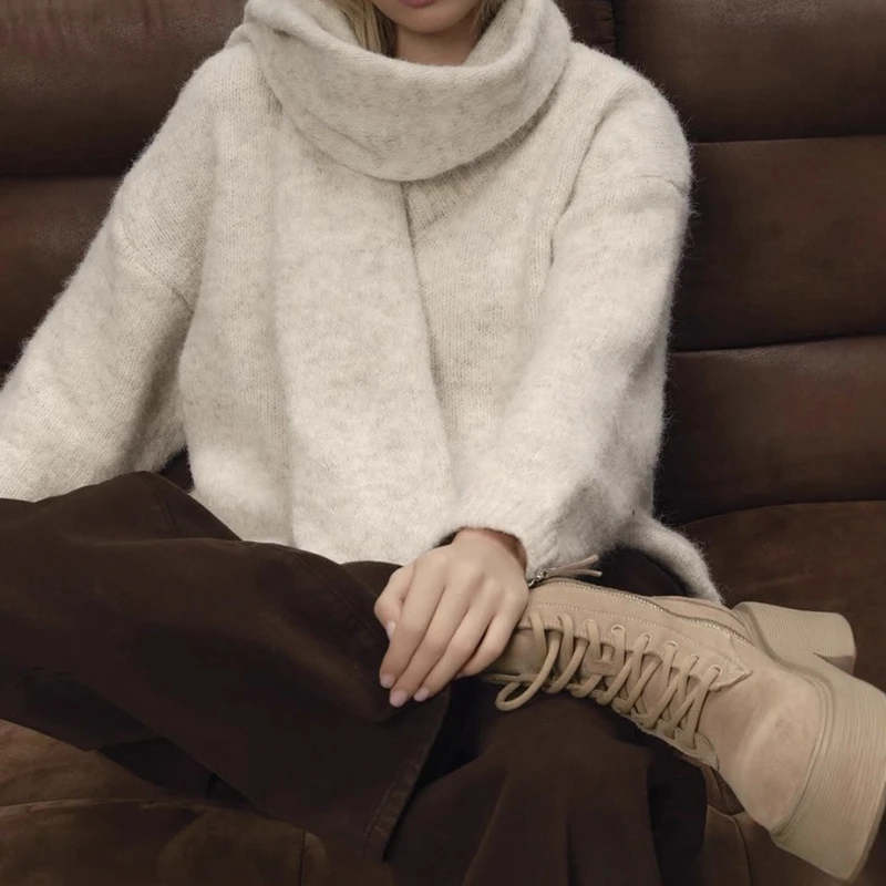 

Loose Lazy Style Soft Wool Sweater for Women, New Autumn and Winter Pullover, Loose Knitted Top and Scarf Set.